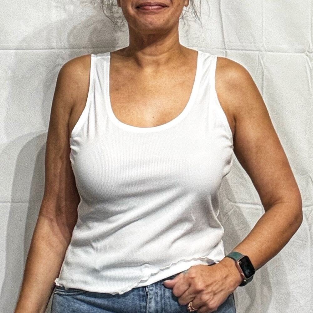 Wildfox Sport White Cropped Ribbed Tank Sz XL